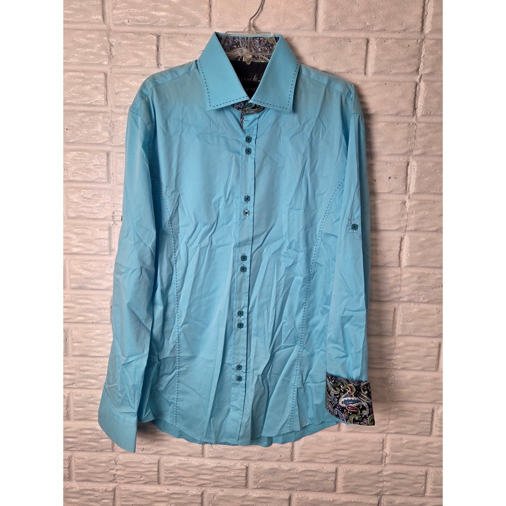 Men's size XL button up shirt ISAAC b. Flip cuff Slim Fit Double buttons Cotton
